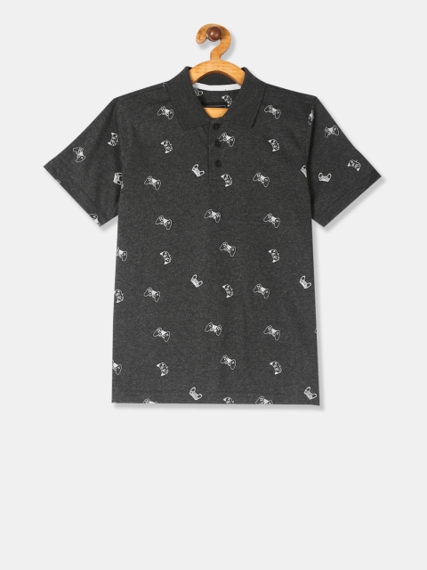 

Cherokee Boys Grey Melange Printed Polo Collar T-shirt