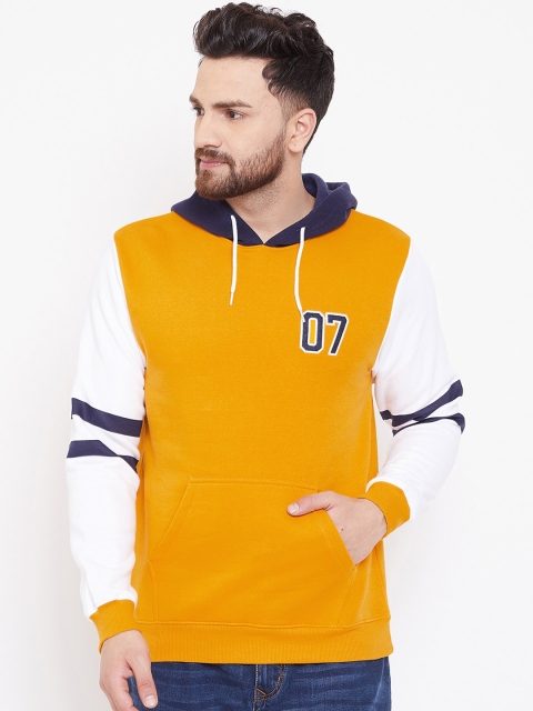 

Canary London Men Mustard Yellow & Off-White Colourblocked Hooded Sweatshirt