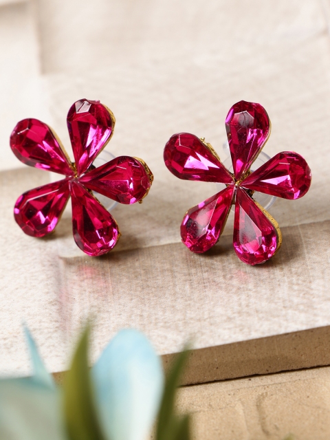 

ANIKAS CREATION Magenta Gold Plated Floral Studs