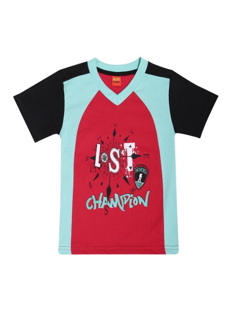 

Dollar Champion Kidswear Boys Red Printed V-Neck T-shirt