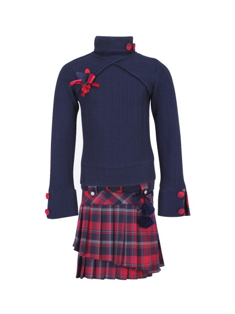 

CUTECUMBER Girls Navy Blue & Red Solid Top with Skirt