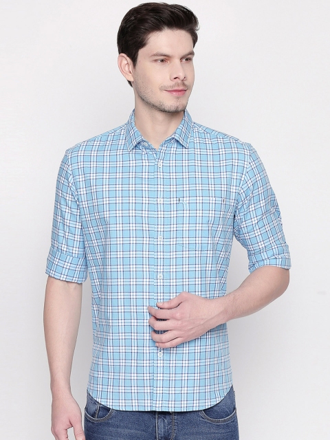 

Basics Men Blue & White Slim Fit Checked Casual Shirt
