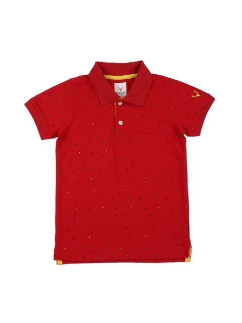 

Allen Solly Junior Boys Red Printed Polo Collar Pure Cotton T-shirt