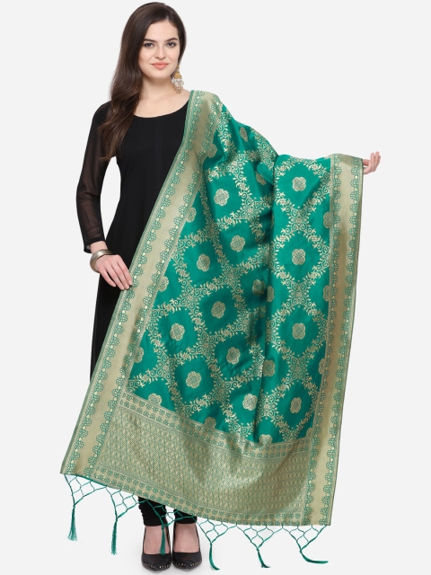 

Satrani Green & Gold-Toned Jacquard Banarasi Woven Design Dupatta