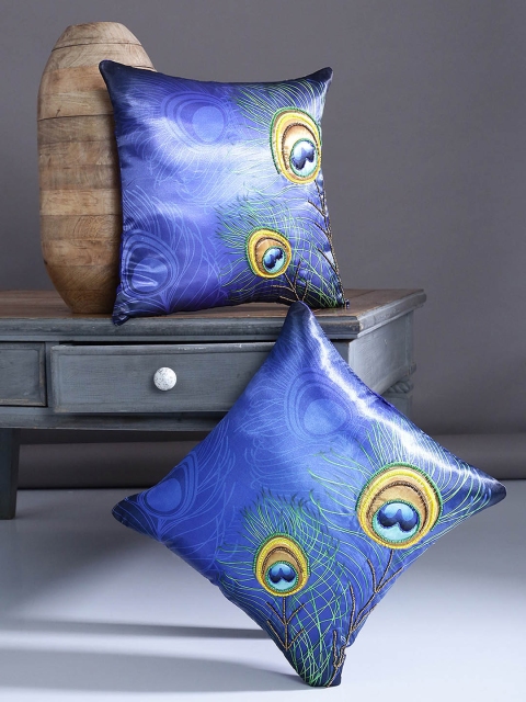 

Alina decor Blue & Green Set of 2 Embellished Square Cushion Covers