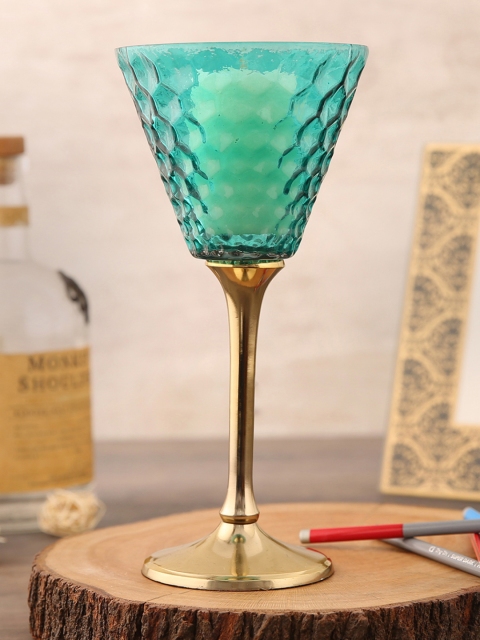 

Pure Home and Living Green & Gold-Toned Honeycomb Textured Table Candle Holder