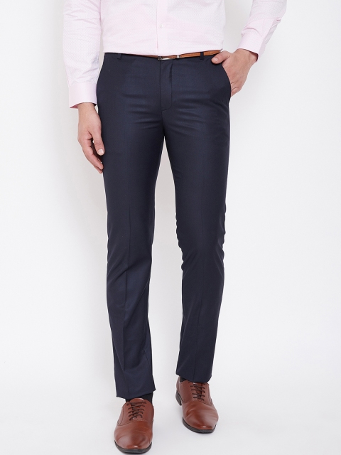 

Canary London Men Navy Blue Smart Slim Fit Solid Formal Trousers