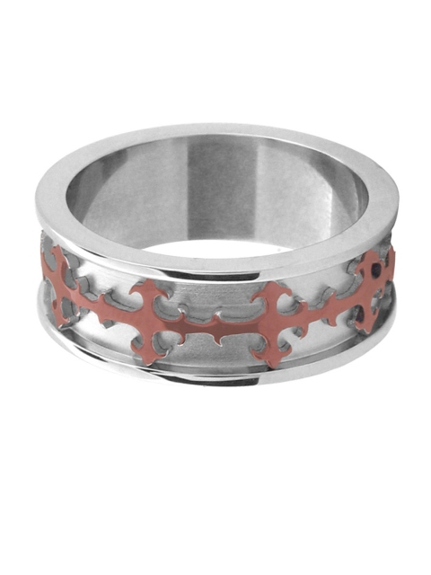 

Inox Jewelry Men Silver-Toned & Copper-Toned Stainless Steel Cross Design Finger Ring