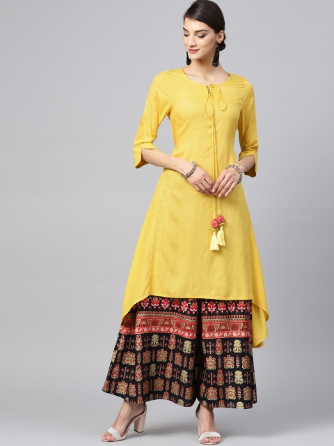 

Juniper Women Yellow Solid Asymmetric Straight Kurta