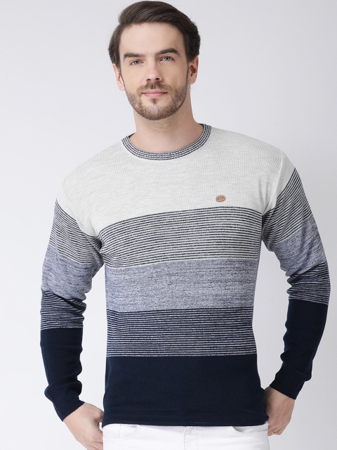 

COBB Men Navy Blue & Off-White Colourblocked Pullover Sweater
