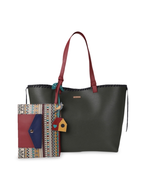 

Chumbak Olive Green Solid Tote Bag with Pouch