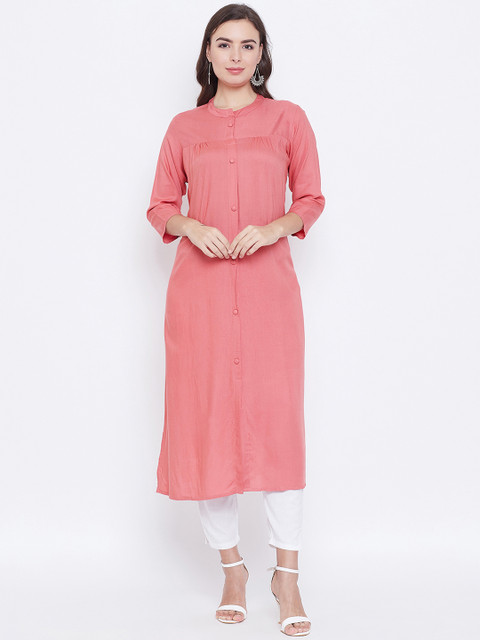 

rangeelo rajasthan Women Pink Solid Straight Kurta