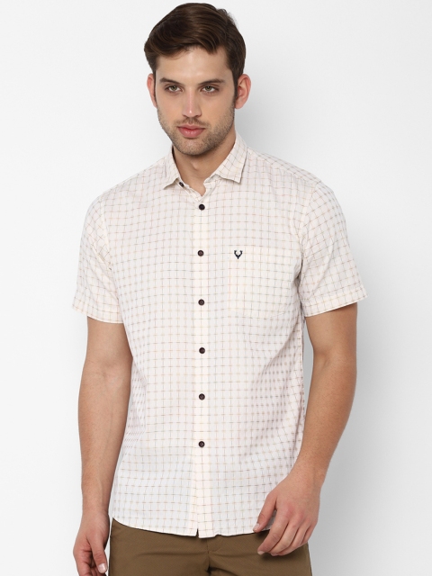 

Allen Solly Men Cream-Coloured Slim Fit Checked Casual Shirt