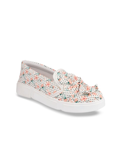 

Shoetopia Women Cream-Coloured & Peach-Coloured Slip-On Sneakers