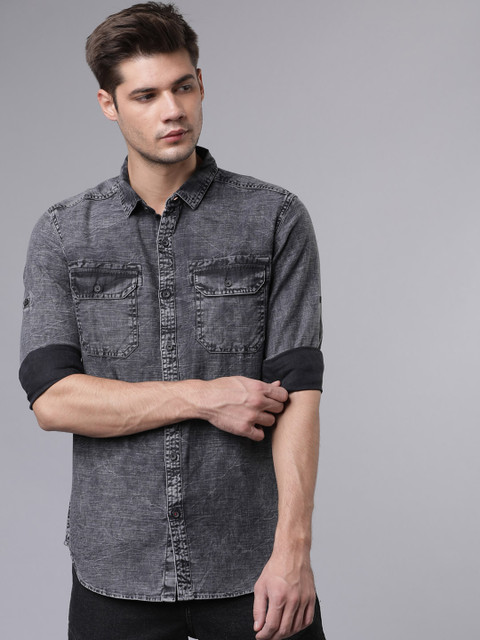 

Ecko Unltd Men Grey Slim Fit Faded Casual Shirt