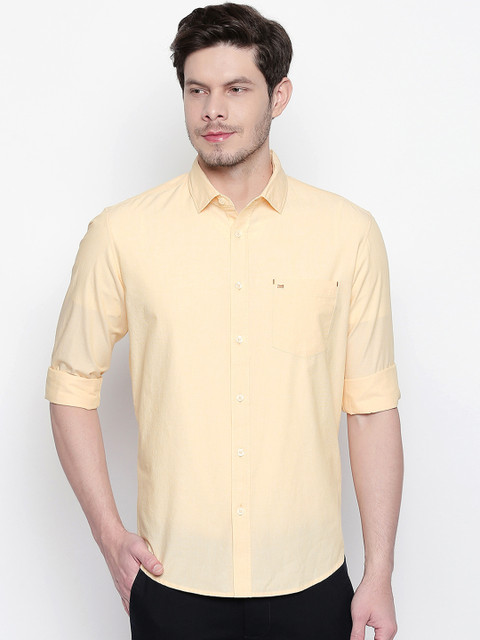 

Basics Men Yellow Solid Slim Fit Casual Shirt
