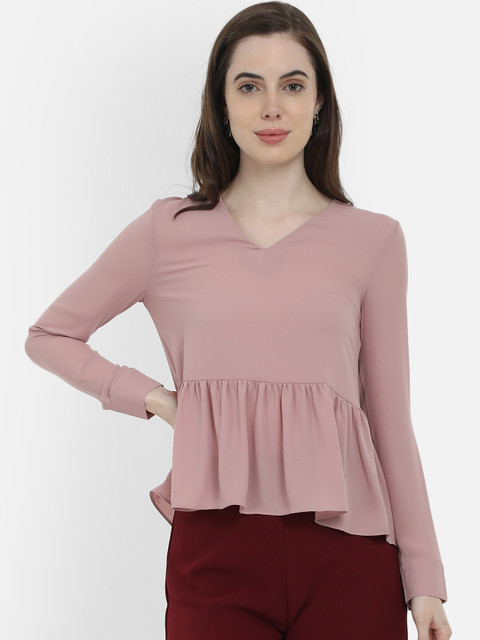 

COVER STORY Women Pink Solid Peplum Top