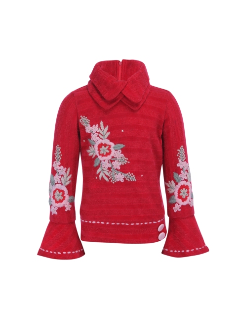 

CUTECUMBER Girls Red Self Design Pullover Sweater