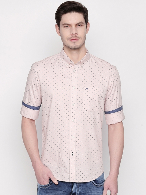 

Basics Men Peach-Coloured Slim Fit Printed Casual Shirt