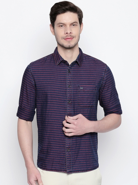 

Basics Men Blue & Pink Slim Fit Striped Casual Shirt