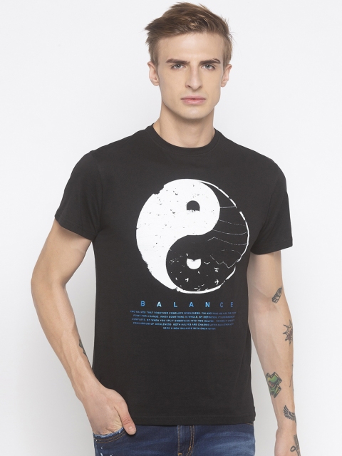 

Globus Men Black Slim Fit Printed Round Neck T-shirt