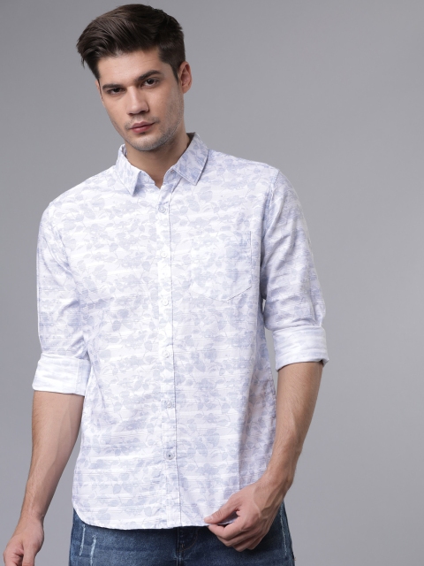 

HIGHLANDER Men White & Blue Slim Fit Printed Casual Shirt