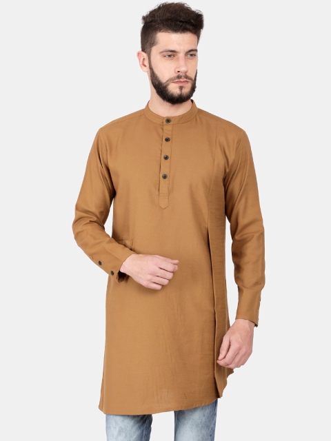 

Svanik Men Brown Solid Linen Blend Straight Kurta