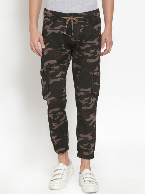 

Rodamo Men Green & Beige Slim Fit Camouflage Printed Joggers