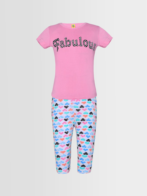 

Punkster Girls Pink & Blue Printed Night suit