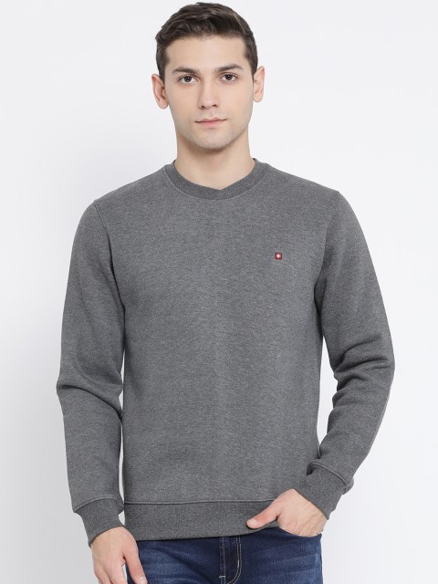 

SWISS MILITARY Men Grey Solid Pullover Sweatshirt