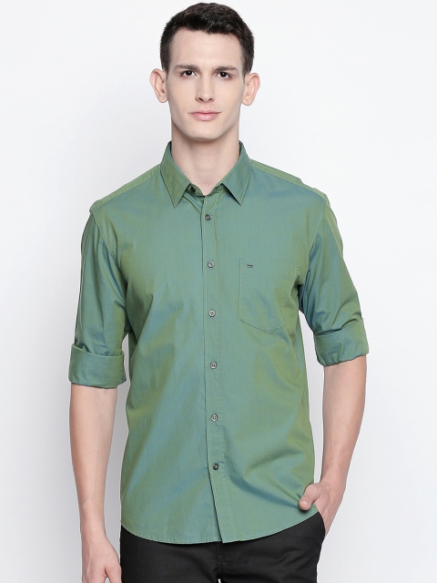 

Basics Men Green & Yellow Solid Slim Fit Casual Shirt
