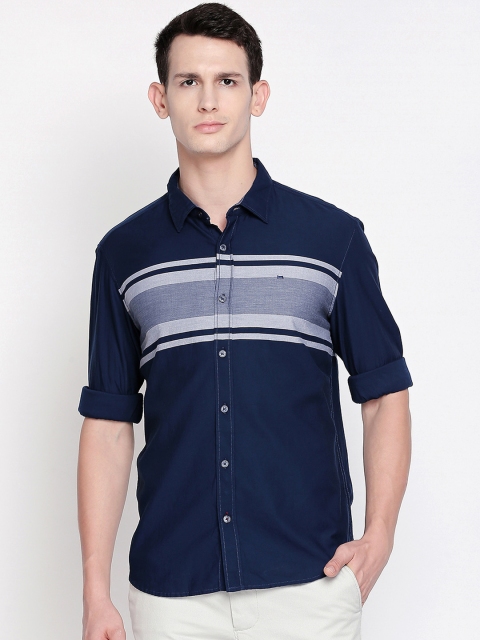 

Basics Men Navy Blue & Grey Slim Fit Colourblocked Casual Shirt