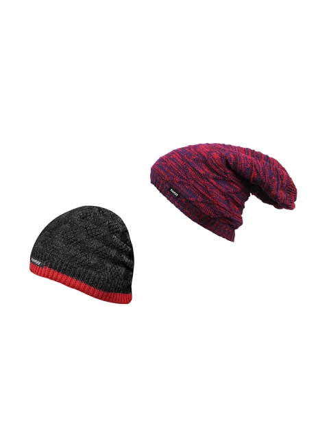 

Knotyy Men Pack of 2 Solid Woolen Beanie, Red