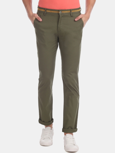

RUF & TUF Men Olive Green Slim Fit Solid Regular Trousers