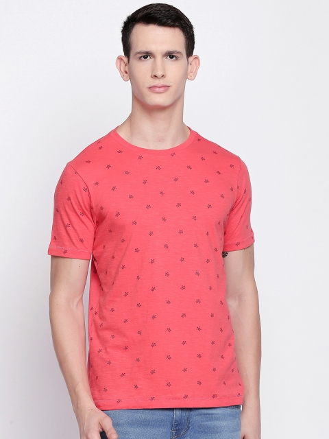 

Basics Men Red Printed Round Neck Slim Fit T-shirt