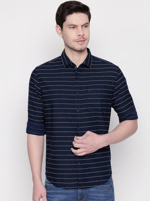 

Basics Men Navy Blue & White Slim Fit Striped Casual Shirt