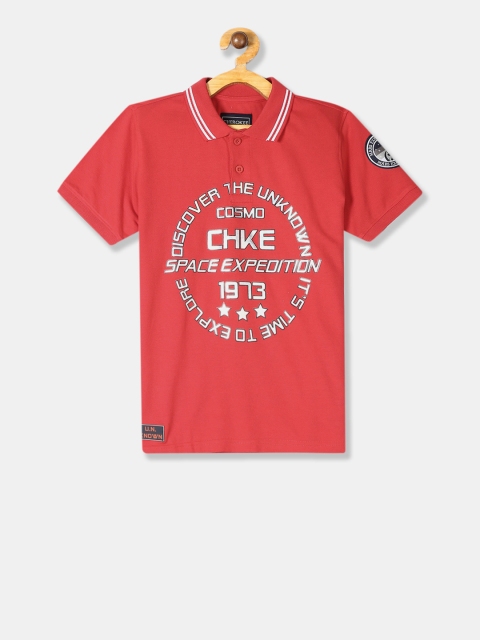 

Cherokee Boys Coral Red Printed Polo Collar T-shirt