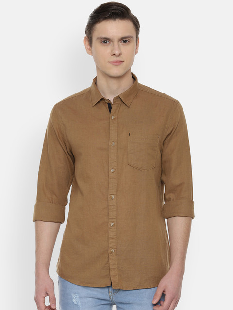 

People Men Brown Regular Fit Solid Casual Shirt