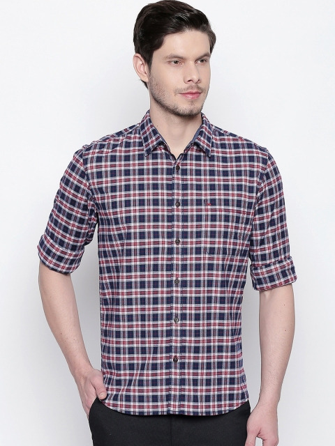 

Basics Men Navy Blue & Red Checked Slim Fit Casual Shirt