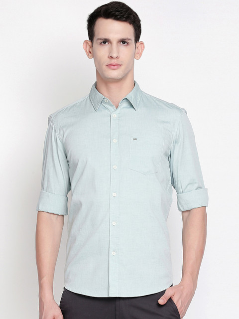 

Basics Men Sea Green Solid Slim Fit Casual Shirt