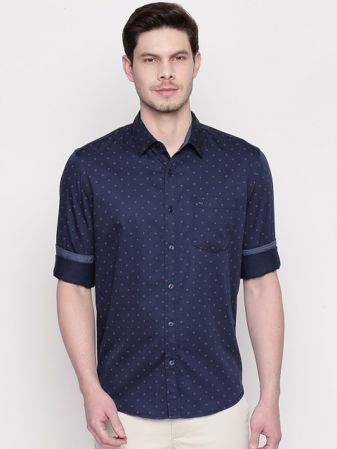 

Basics Men Navy Blue & Pink Slim Fit Printed Casual Shirt