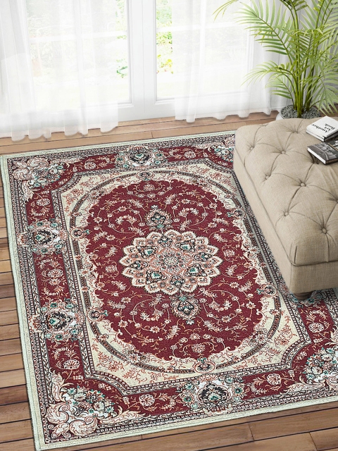 

Status Maroon & Off-White Printed Vintage Persian Nylon Anti-Skid Carpet
