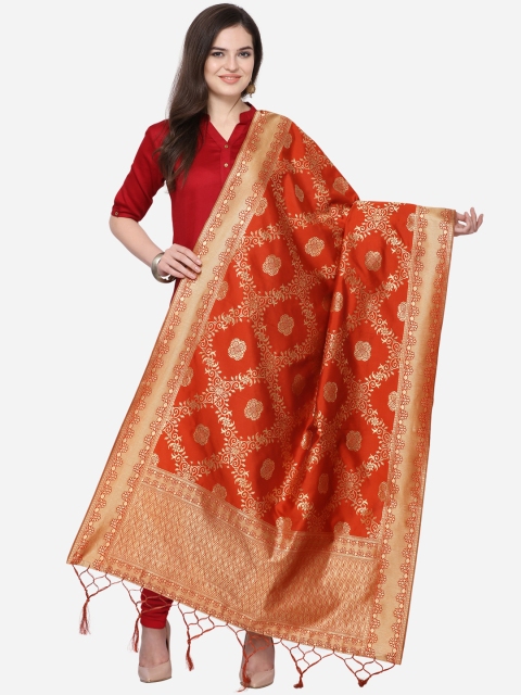 

Satrani Orange Woven Design Dupatta