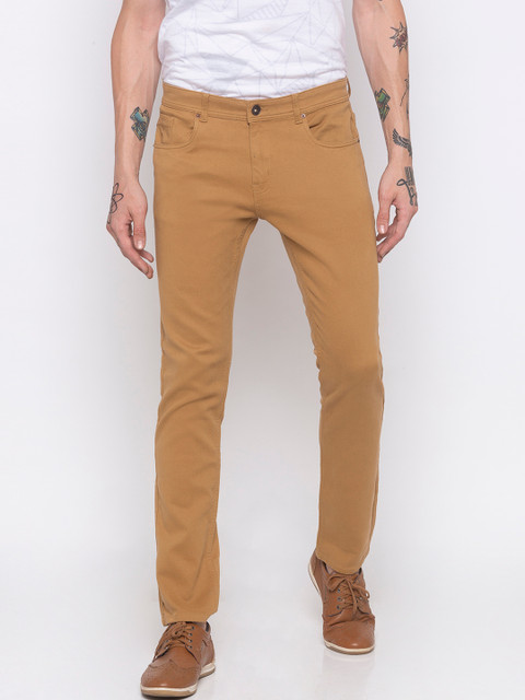 

Globus Men Khaki Brown Slim Fit Solid Regular Trousers