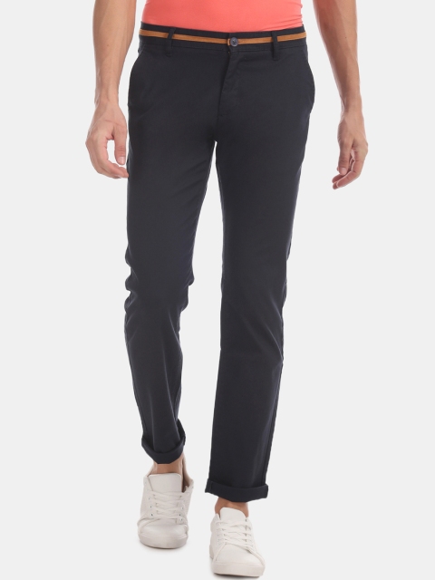RUF & TUF Men Navy Blue Slim Fit Solid Regular Trousers