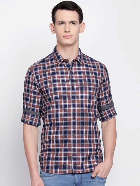 

Basics Men Brown Slim Fit Checked Casual Shirt
