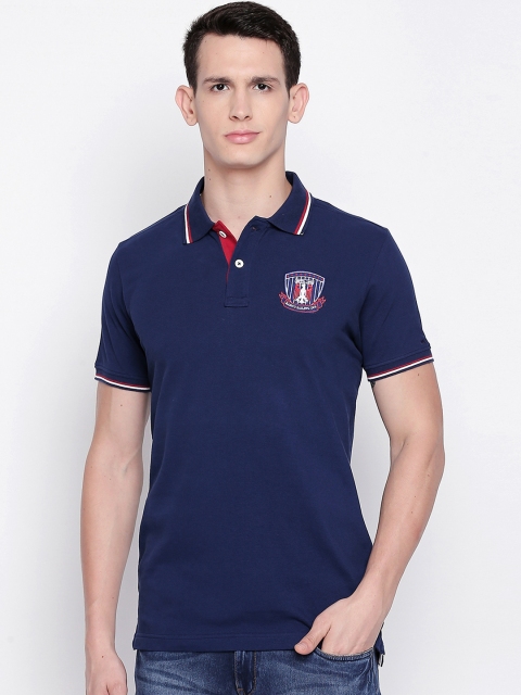 

Basics Men Navy Blue Solid Polo Collar T-shirt