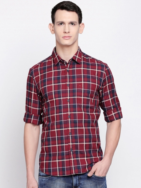 

Basics Men Maroon & Navy Blue Checked Slim Fit Casual Shirt