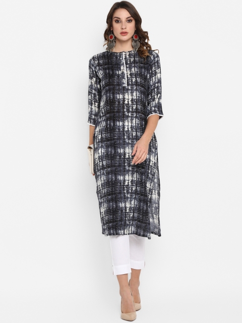 

Janasya Women Black & White Printed Kurta with Trousers