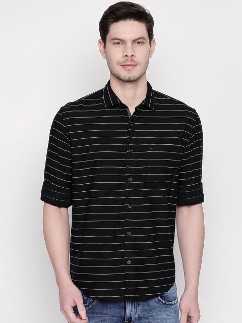 

Basics Men Black & Off-White Slim Fit Striped Casual Shirt